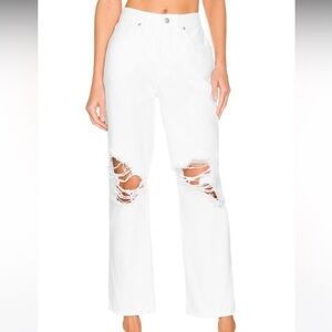 NWT Good American Good '90s Duster Jeans Natural Fray in White | Size 6